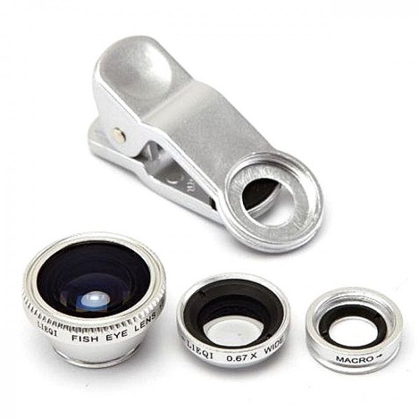 Wholesale Universal Cell Phone Selfie Clip lens 3 in 1 (Silver)